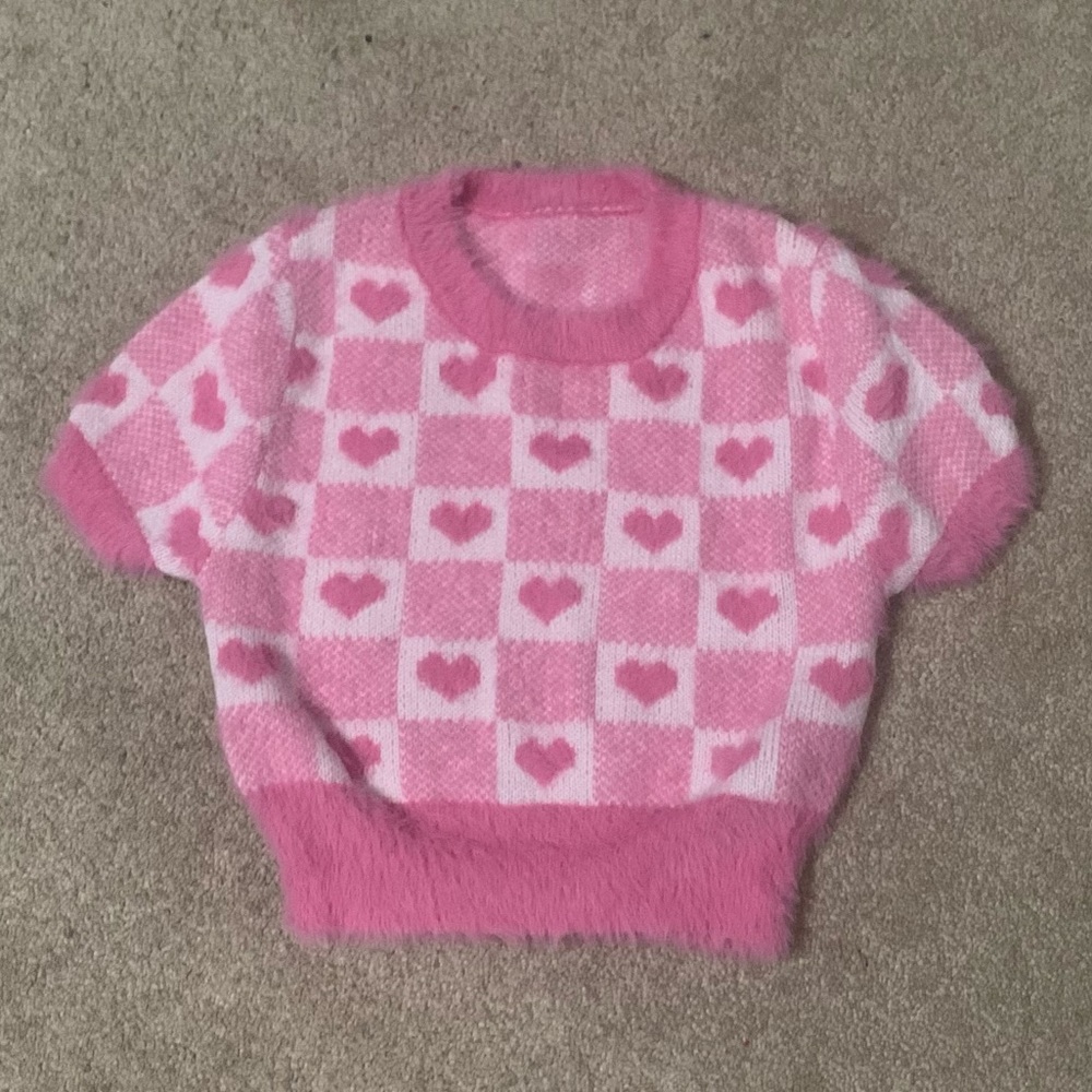 Pink Heart Checkered Top
